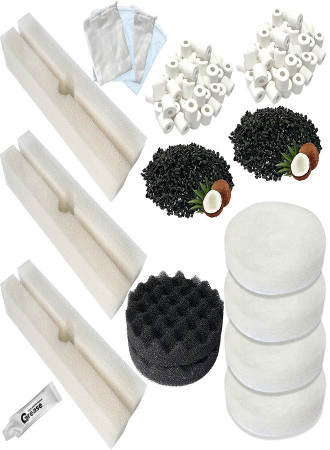 beaufan 21 PCS Aquarium Media Kits Replacement for Fluval FX4 / FX5 / FX6 Canister Filters, Including Bio-Foam Block, Carbon Sponge Filter, Ceramic Ring, Activated Carbon, Silicone Lubricant, Mesh Bag - Image 1